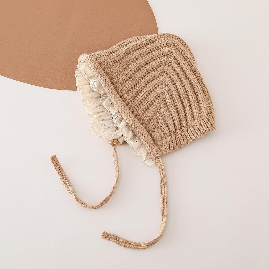 Koreański Styl Zimowa Czapka Wełniana z Koronką dla Malucha - Grubo Dziana, Wiązana, Ochrona Uszu