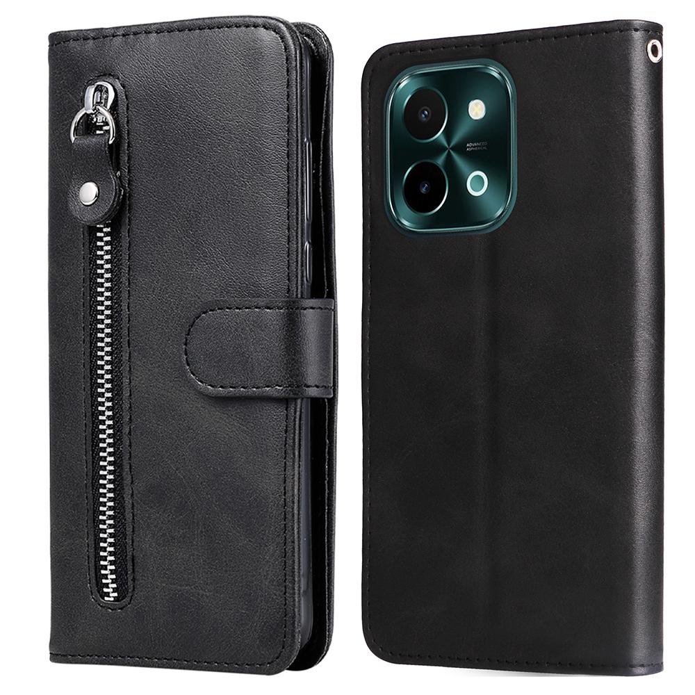 

For vivo Y28 4G/iQOO Z9x 5G Case PU Leather Stand Phone Cover with Zipper Pocket Black