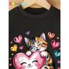 European sizes Valentine'S Day Kids Cartoon Cat Heart Print Cute Fashion Spring Autumn Long Sleeve Sweatshirt