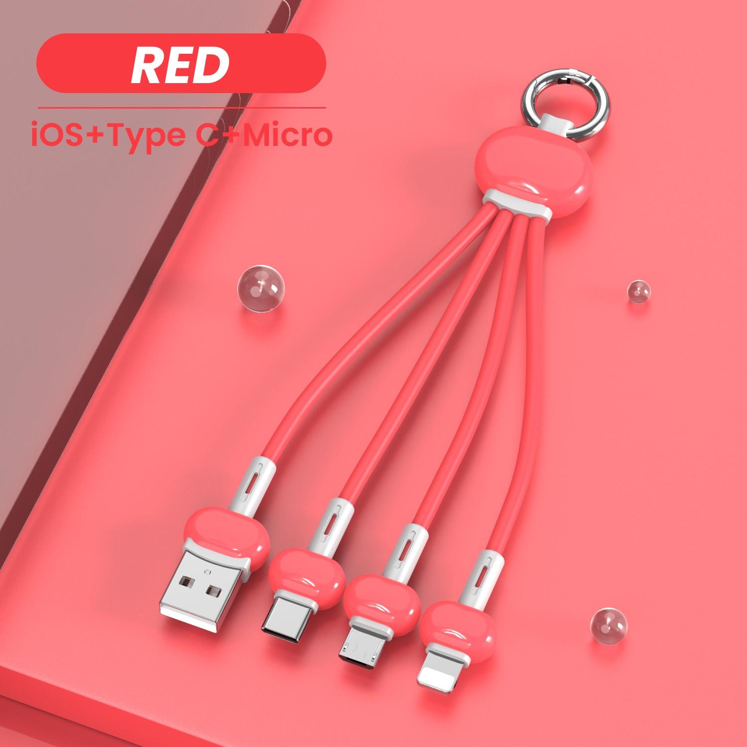 

Кабель USB 3 в 1 типа C для iPhone 13 12 11 XS X XR 3in1 2in1 USB-кабель, зарядное устройство, шнур Micro USB Type C для Xiaomi Redmi 13cm красный