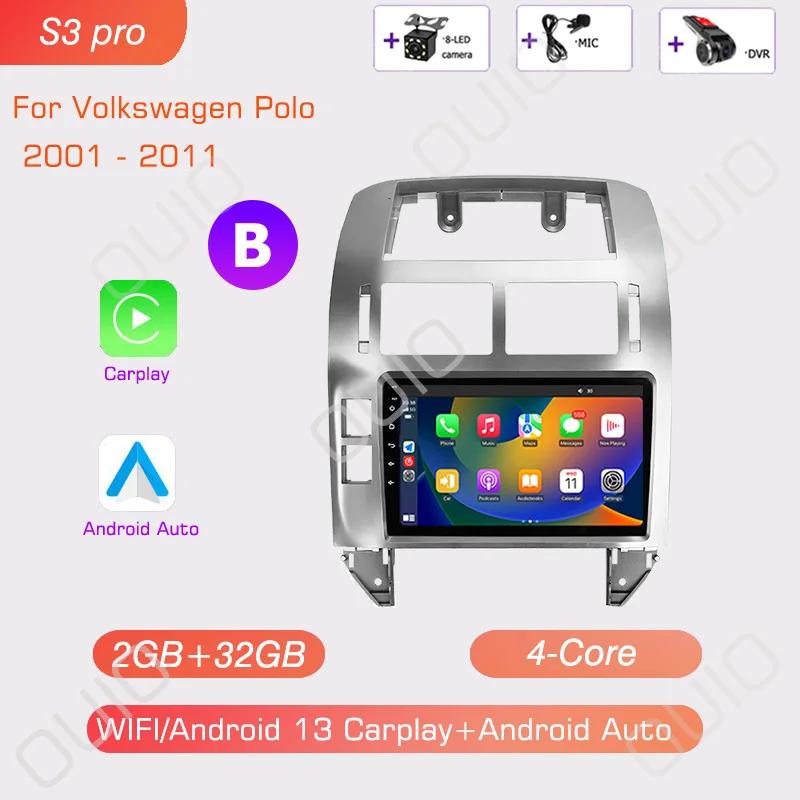 Android 13 Carplay Radio For Volkswagen Polo Mk4 IV 2001-2009 Car Stereo Multimedia Player Android Auto GPS Navigation 2DIN DSP