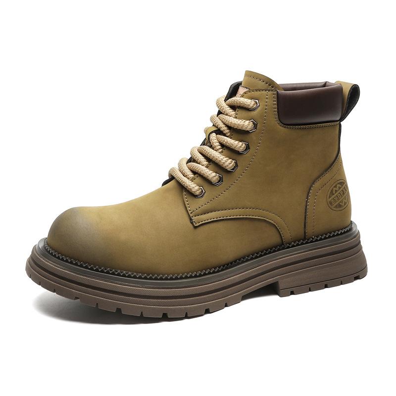 Big yellow boots autumn trendy men's shoes Martin boots retro tooling shoes high-top desert British style platform leather shoes 1681-J