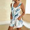 Women Plus Size Scoop Neck Sleeveless Printed Loose Fit Short Romper With Pockets