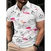 Yetişkin kısa kollu POLO tişört beyaz tropikal tarzı flamingo palmiye ağacı baskılı T-shirt