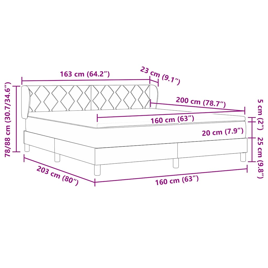 Boxspring Bed with Headboard Dark Gray 160 x 200 cm Fabric