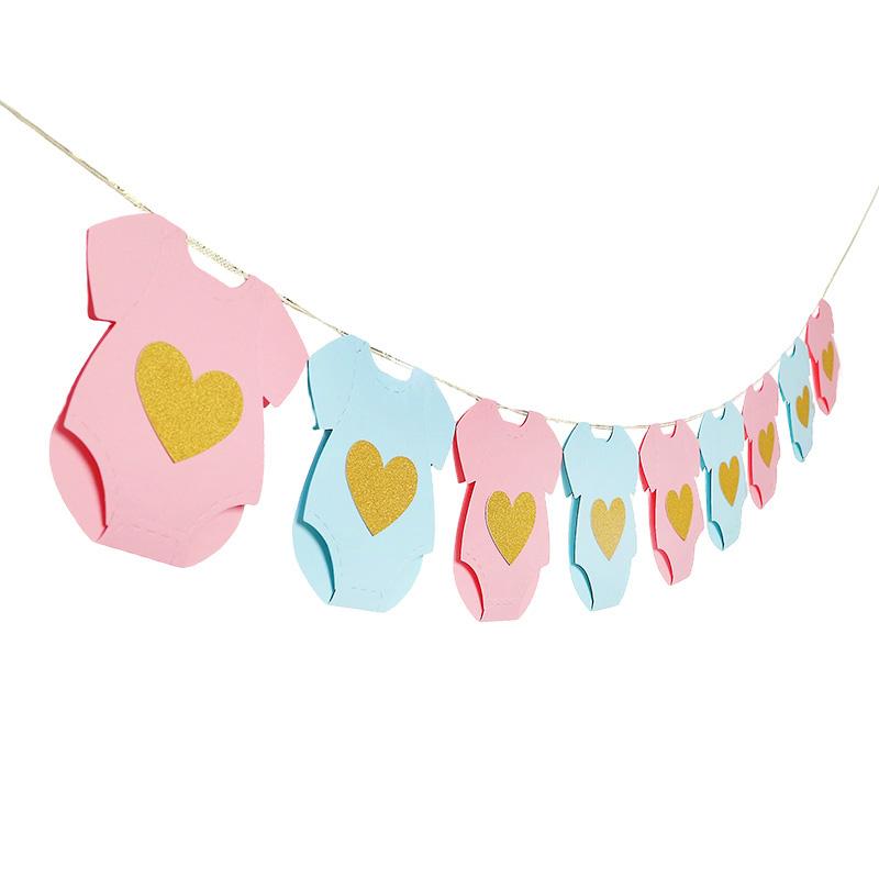 Baby Shower Blue Pink Bodysuit Paper Garland Gender Reveal Party Hanging Banner Flag Kids Boy Girl Birthday Decoration Supplies