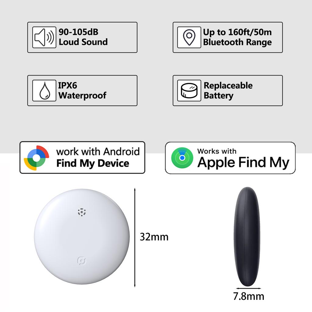 Mini GPS Dual System Tracker For Apple Find My/Android Google Find Hub App Item Finder Bike/Bag Locator Tracker