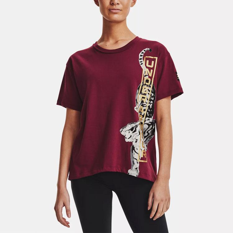 Under Armour Cny Spring Festival Series Tiger Pattern Printed Blended Crew Neck Short Sleeve T-Shirt Women T-Shirt Crimson 1366121-626