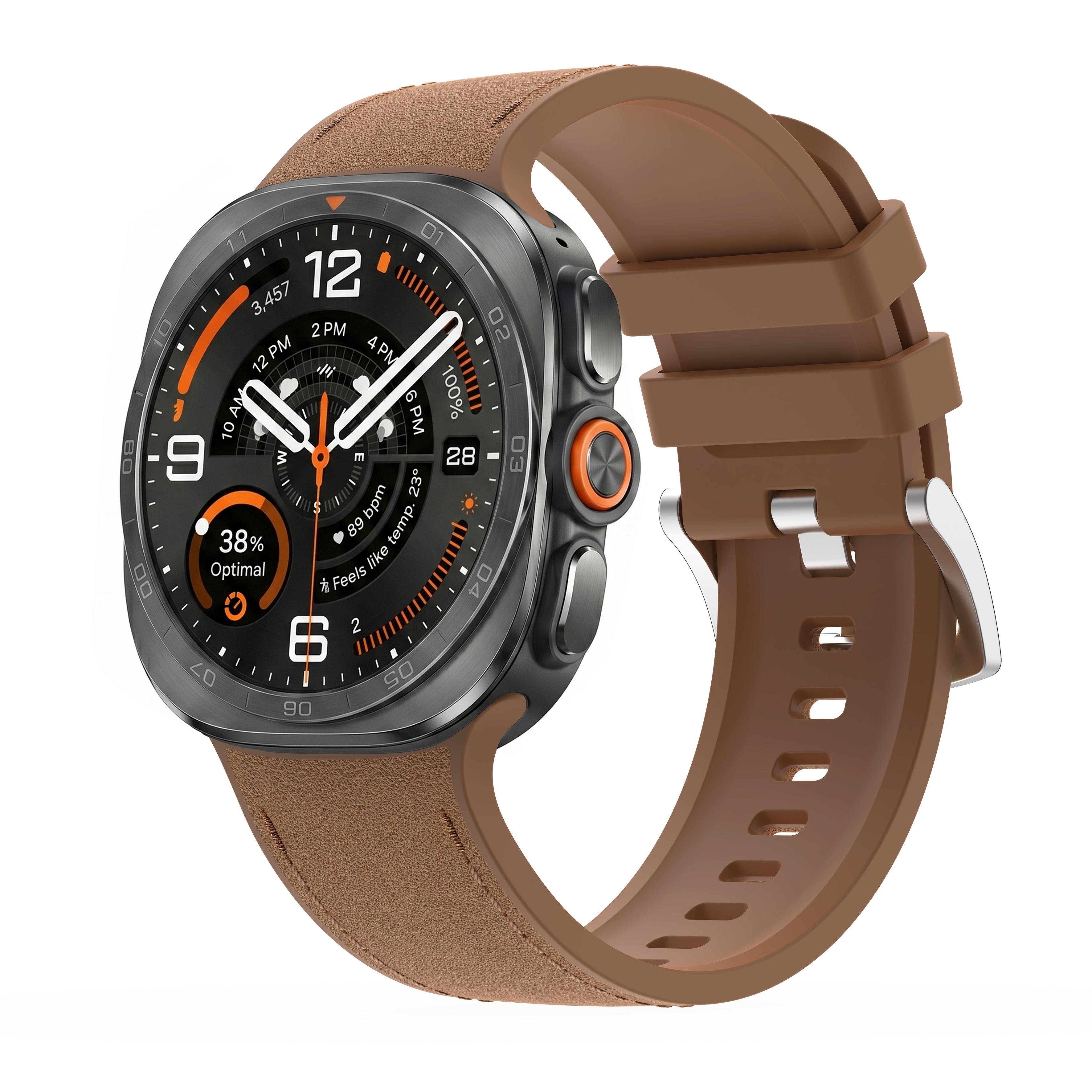 Силиконовый Кожаный Ремешок Для Samsung Galaxy Watch Ultra2 47мм Спортивный Браслет Correa для Galaxy 9 8 40мм 44мм 8Classic 46мм Ремешки ultra (2025)(2024) темно-коричневого