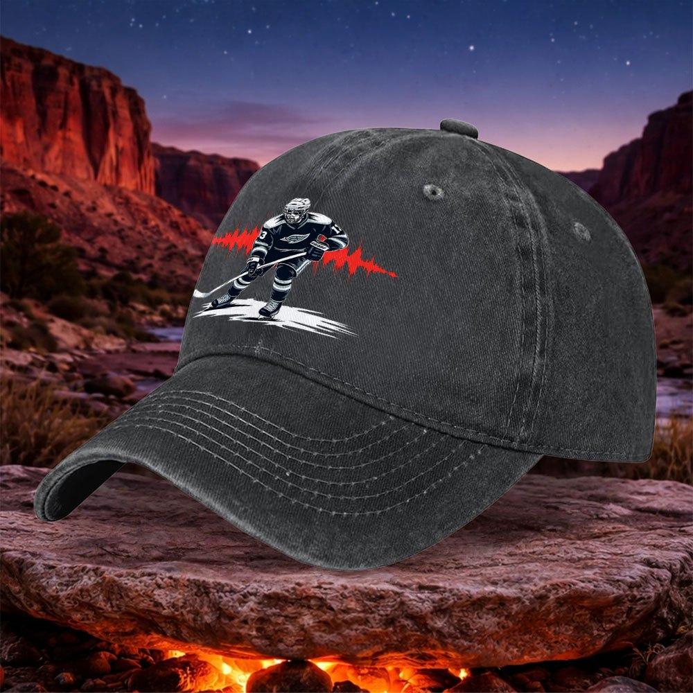 Vintage Ice Hockey Player Unisex Washable Baseball Cap Black Casual Outdoor Hat for Sports Camping Hiking Fishing