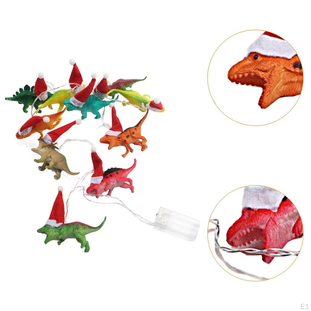 LED Dinosaur String Xmas Lights with Santa Hat Lamps Christmas for Festive