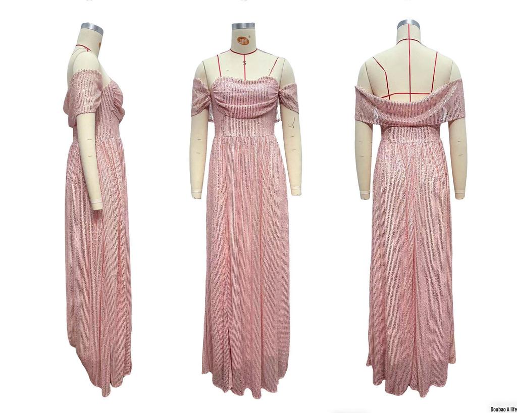 2026 Europe & America Strapless Sequin Evening Gown with Slit and Flowing Skirt