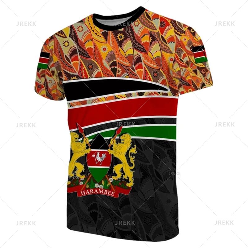 3D Printed Kenya National IndependenceDay T Shirt The Republic-of Kenya Emblem Falg Graphic Short Sleeves Vintage Tee Shirts Top