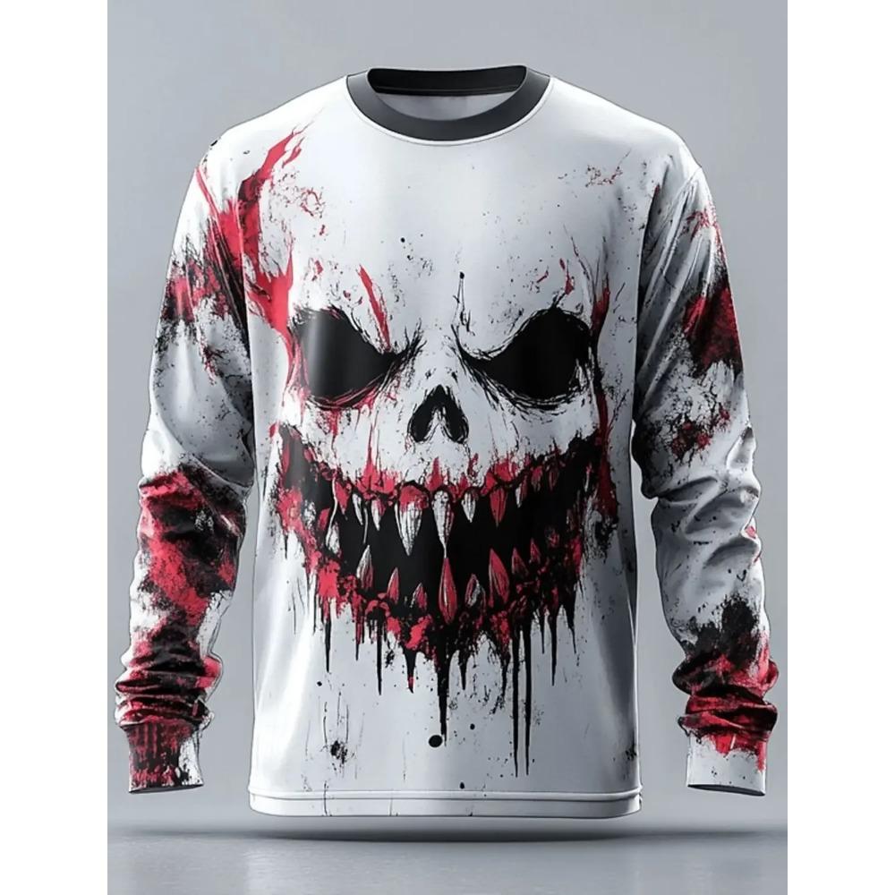 

Spring and Autumn Round Neck Horror Skulls Mummy Pattern 3D Printed Top Fashionable Casual Long Sleeved Men s T-shirts 5XL