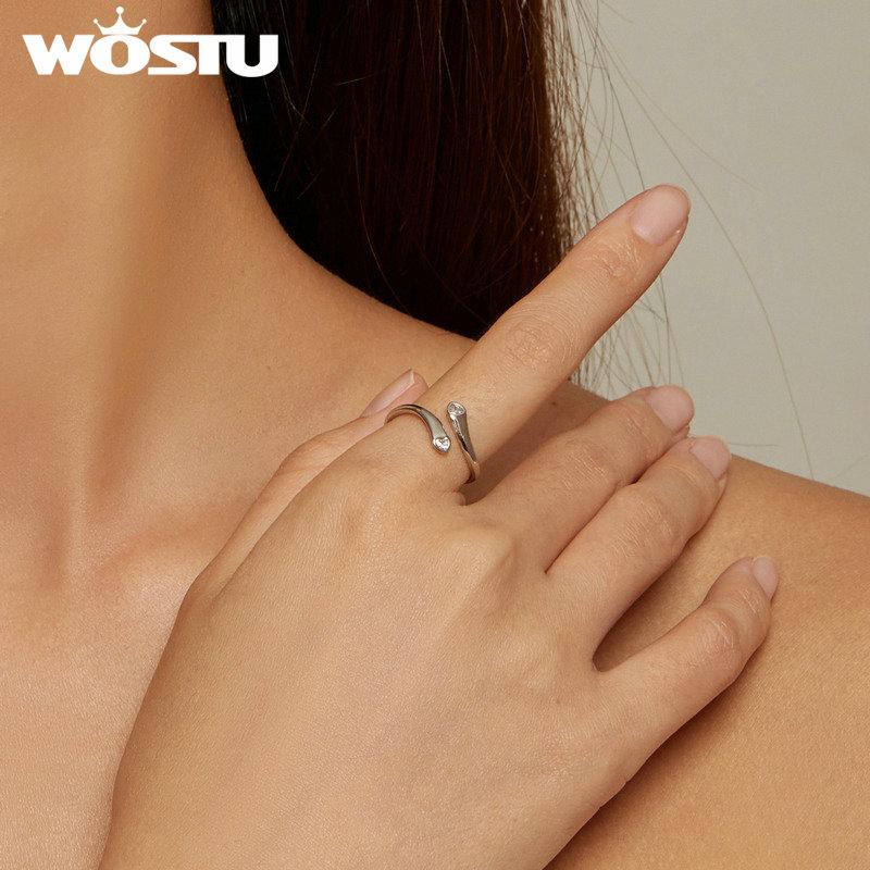 WOSTU 925 Sterling Silver Simple Double Love Open Ring for Women Original Design Jewelry