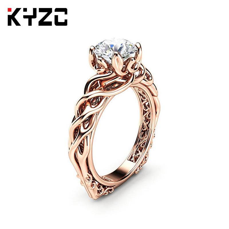 Hollow Tree Of Life Micro-Inlaid Zircon Ring Women'S Fashion Personality Wishing Tree Ring