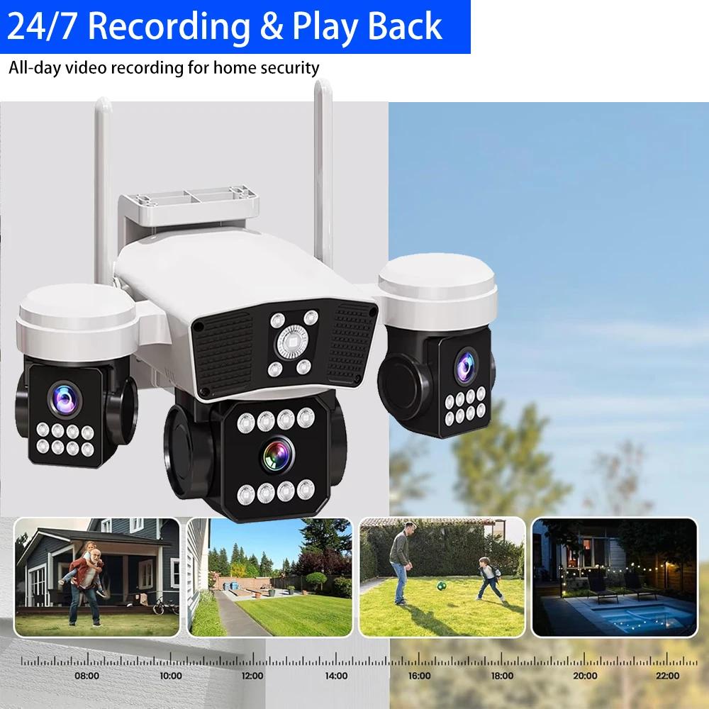 Caméra de Sécurité PTZ OKAM PRO Extérieur 3 Objectifs 3 Écrans HD 15MP WIFI Suivi Mobile Interphone Bidirectionnel Vision Nocturne Couleur