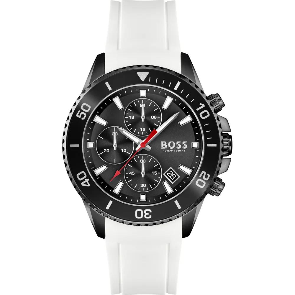 BOSS Admiral Black Dial White Silicone/Rubber Men s Quartz Watch 1513966 чёрный