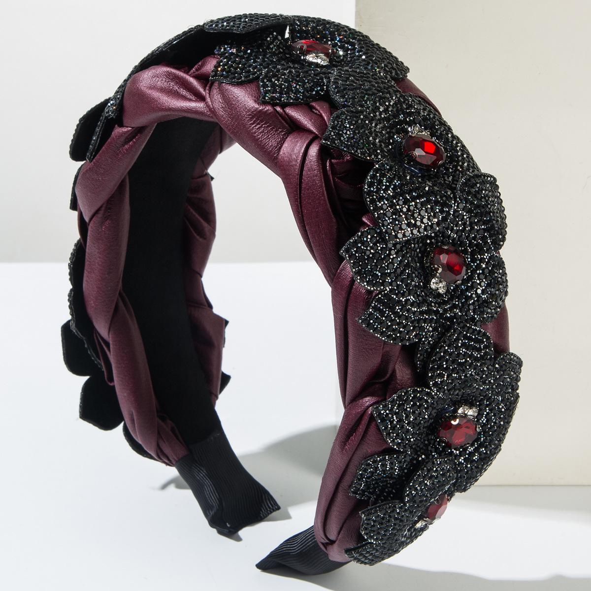 

Изысканная бархатная повязка на голову с цветочным узором и бриллиантами: Блестящий высокий аксессуар для волос для женщин - Идеально подходит для банкета и выпускного вечера.