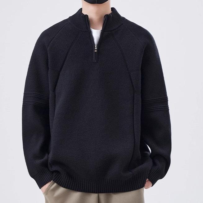 Men's Trendy Korean Half-High Collar Zipper Sweater - Autumn/Winter Loose Knit Pullover