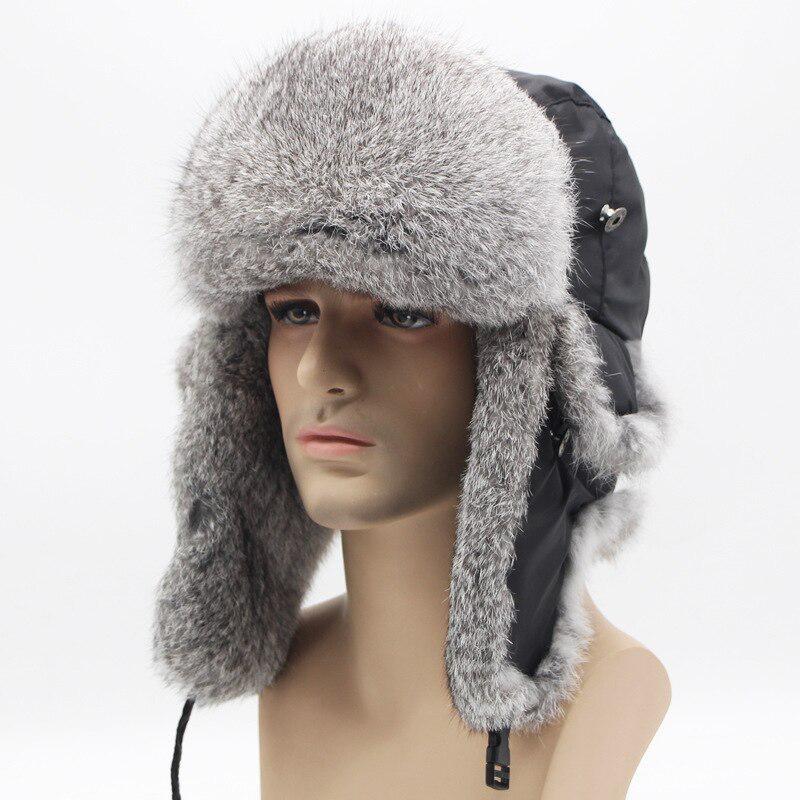 Rabbit Fur Hat Winter Warm Bomber Hat Thick Fur Hat Men's Hat Thickened Ear Protection Bomber Hat