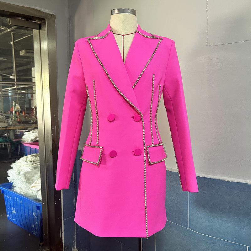 Europäisches & Amerikanisches Light Luxury Strass Perlen Slimming Zweireiher Anzugkleid (2025)