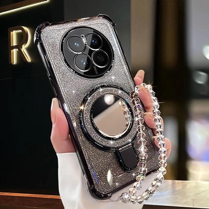 Pro Huawei Mate 70 60 50 40 30 Pro Pouzdro Třpytivé Nárazuvzdorné Pokovování zrcadlové Magnetický Držák Telefonu Náramek Kryt