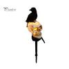 Horror Themed Yard Landscape Ornaments LED Solar Crow Skull Light, Waterproof Halloween Pathway Gothic Decorative Stakes for Flowerbeds on Skeleton