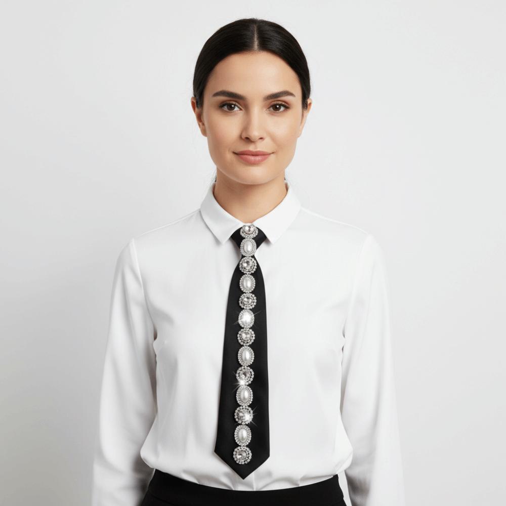 Black Rhinestones Tie Academic Style Decoration Shirt Tie Temperament Long Necktie  Students