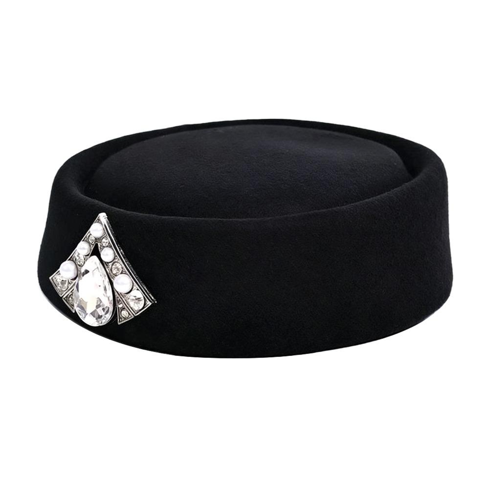 

British Retro Stewardess Hat Headwear Felt Beret New Top Hats Cosplay Costume чорний