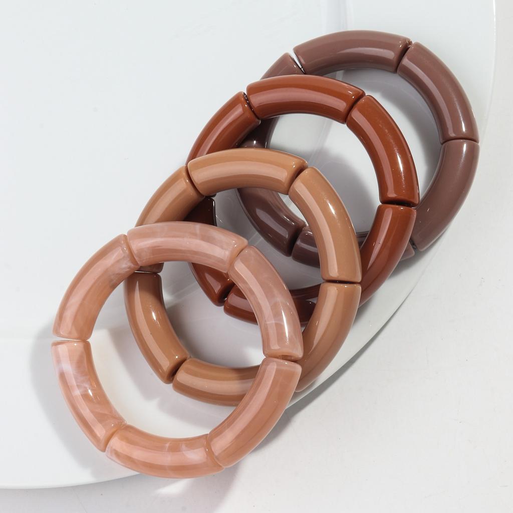 4Pcs/Set Vintage Amber Acrylic Bamboo Stackable Bracelets Bangles Sets for Women Resin Stretchy Tube Beaded Bracelet Jewelry