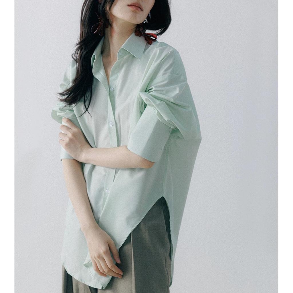 16SS Mint Mambo, stylish minimalist cool anti-wrinkle loose silhouette long-sleeved shirt women