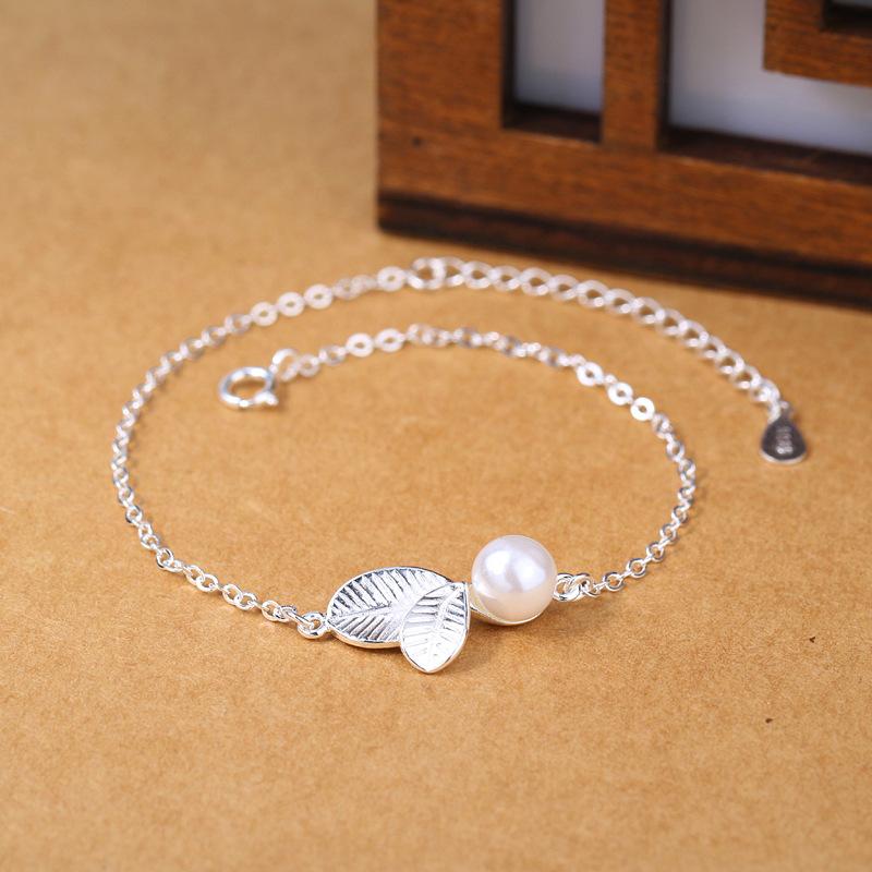 925 Silver Bracelet Bangle Simple Green Leaf Elegant Nature For Woman Girl Fashion Jewelry Gift Dropship