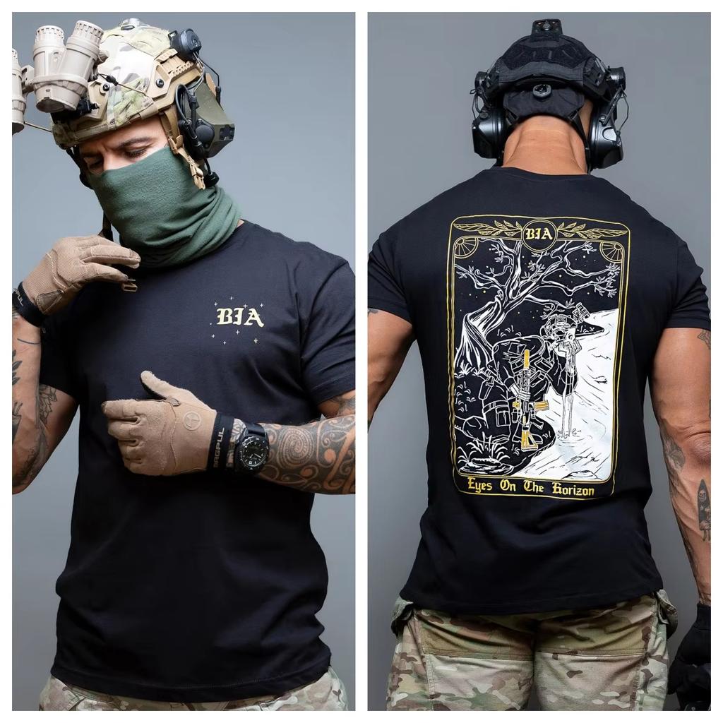Unisex Graphic T Shirt Bja Tarot Frame Ambush Sniper Hand Drawn Double Side Print Eyes On The Horizon Night Woods