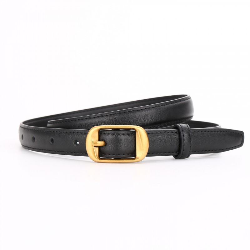 Womens Slim Genuine Leather Belt With Zinc Alloy Buckle Vintage Style Waist Accessory Casual Office Chic Outfits