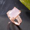Huitan Graceful Rose Gold Color Engagement Ring with Pink Stone Shiny Cubic Zirconia Finger Accessories for Wedding Ceremony