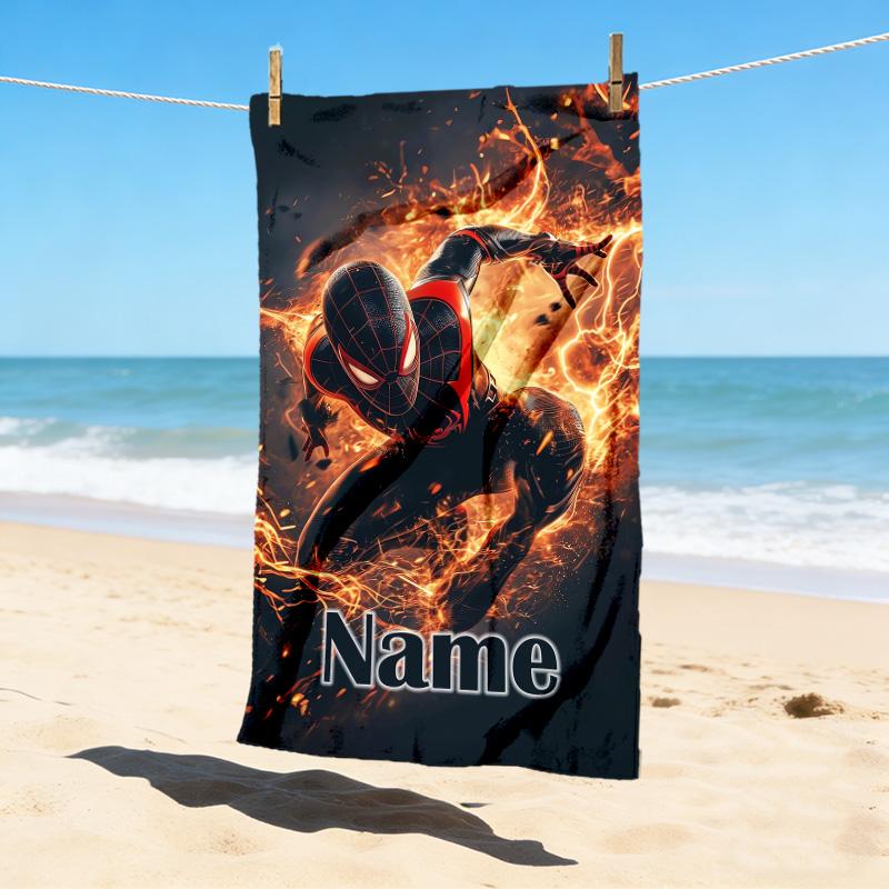 Custom Name S-Spide M-Man Comics Stylish Digital Printing Beach Towel Quick‑Drying Absorbent Blanket for Beach Pool Gym Travel