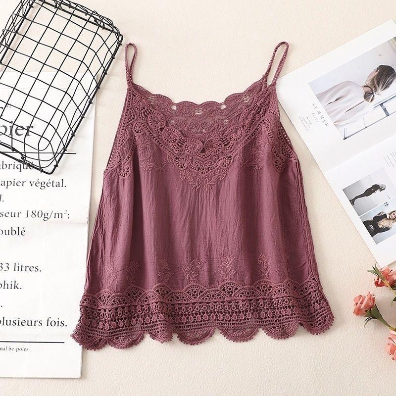 White lace suspender small vest for women with a base inside, a new cotton and linen sleeveless top and shirt in summer
