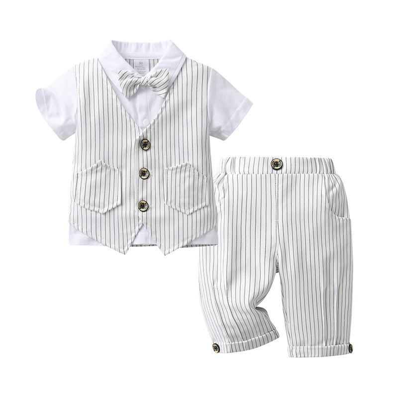 Boys Summer Short-Sleeve Faux Vest Two-Piece Gentleman Set