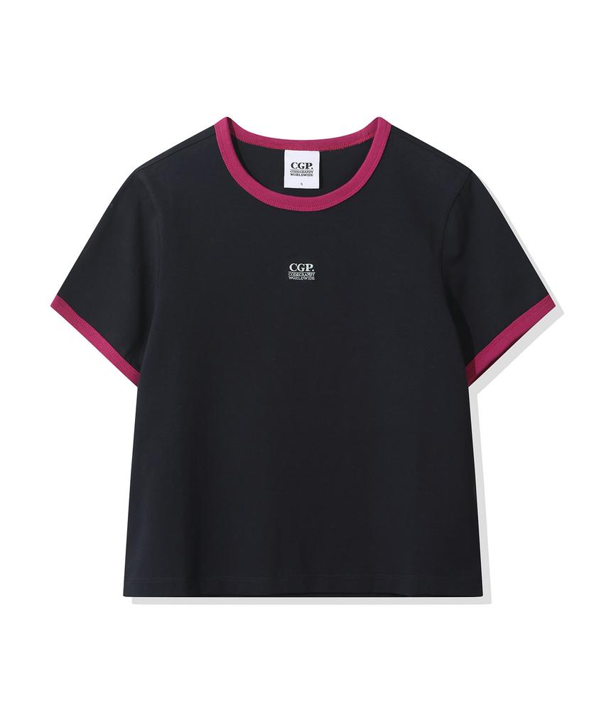 CGP (Women) Small Square Embroidered Logo Ringer Short Sleeve T-Shirt - Dark Navy