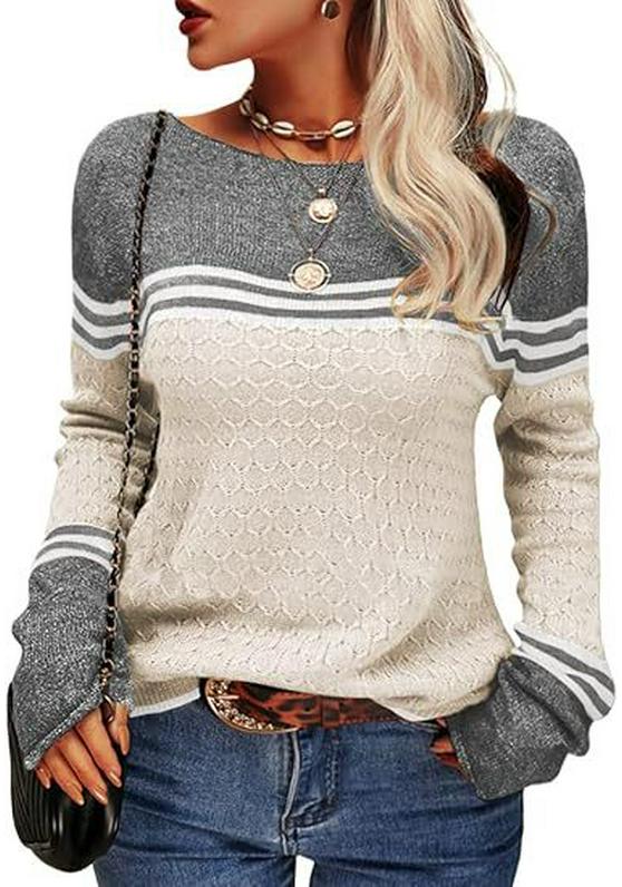 2025 European American Striped Color Block Knit Sweater: Autumn/Winter Women's Fashion Pullover