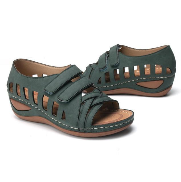 Vintage Wedge Sandals For Women Casual Fashion Velcro Comfy Platform Non -Slip Flat Sole Shoes Vacation Beach Walk Sandalias