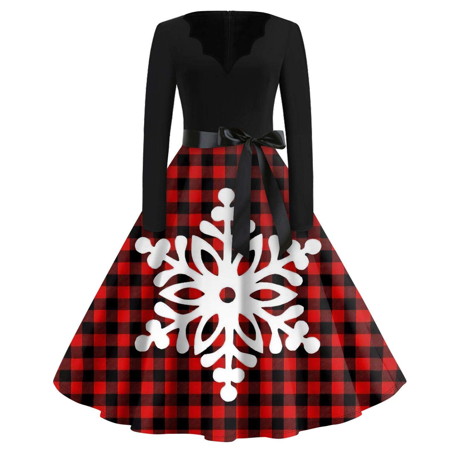 

Женское повседневное модное длинное платье с V-образным вырезом и длинным рукавом с рождественским принтом в винтажном стиле XXL