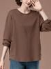 Plus Size Solid Color Long-Sleeve Shirt for Middle-Aged Women - Versatile Slimming Base for Spring & Autumn