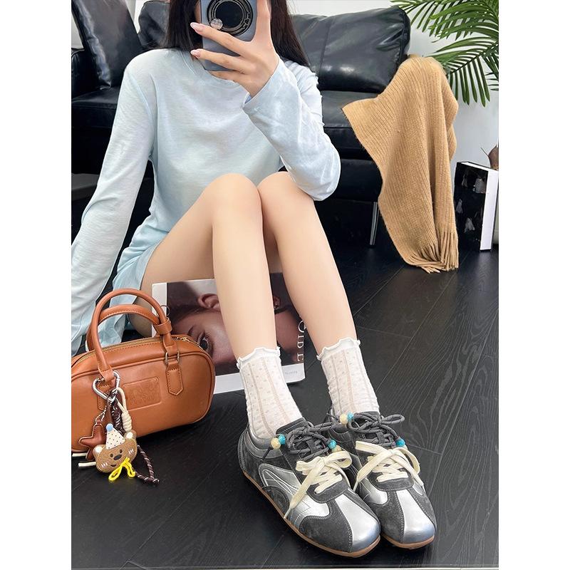 Retro inner height increase contrasting color splicing German training shoes women's 2025 new versatile flat-bottomed casual sports Forrest Gump shoes