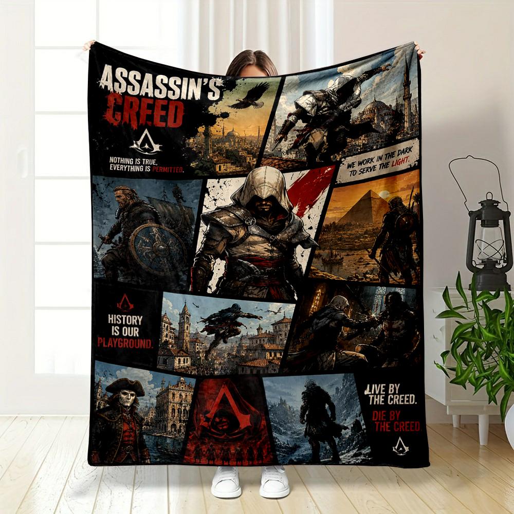 Assassins Creed Comic Collage History Playground Gamers Throw Blanket for Sofa Couch Decor