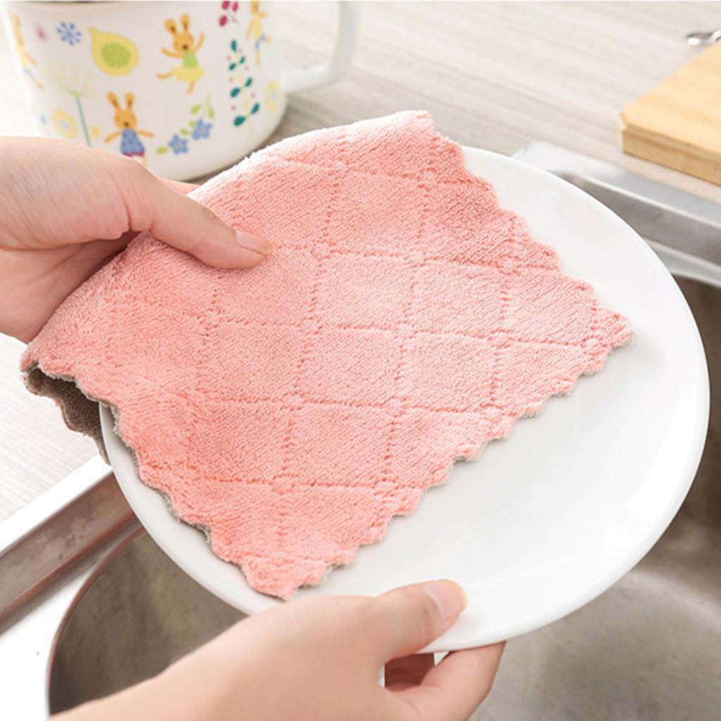 4PC Nonstick Oil Coral Velvet Hanging Hand Towels Kitchen Dishclout