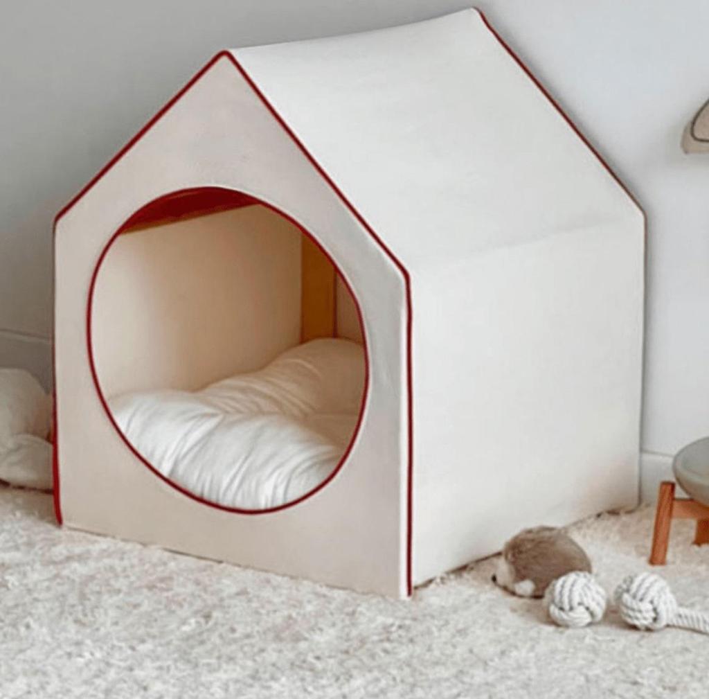 Korean Style House Shaped Pet Bed, Detachable Washable Closed Dog Cat Tent House for Small Medium Pets