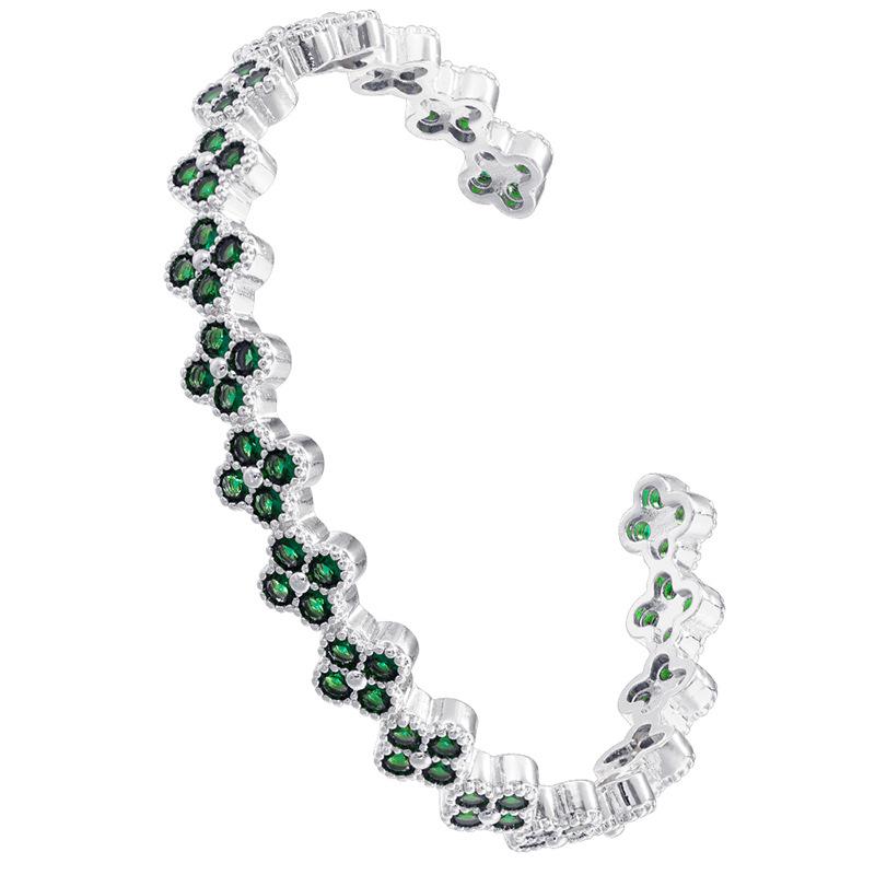 Light Luxury Copper With Colored Diamonds Clover Opening Adjustable Bracelet Flower Petal Bracelet Vl570