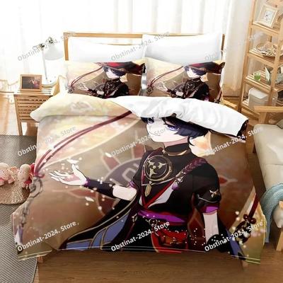 Anime Game Genshin Impact Scaramouche Bedding Set Printed With Pillowcase Duvet Cover Soft Single Double Queen Super King Size